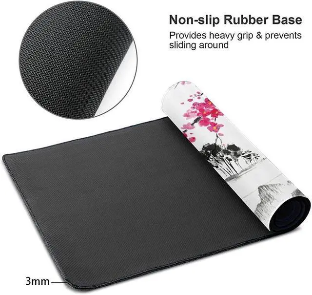Alt view image 3 of 6 - BUCIER Watercolor Sakura Mouse Pad 35.4 X 15.7 Inch Hills Cherry Blossom Extended Large Pink Mouse Mat Non-Slip Rubber Base Mousepad with Stitched Edges Waterproof Desk Pad for Gaming&Home Office,XL