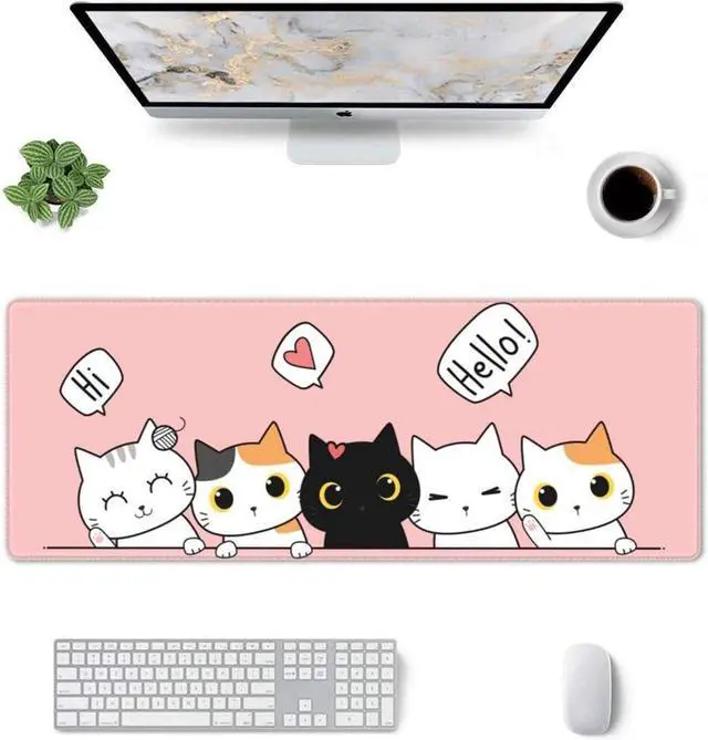 Alt view image 3 of 7 - BUCIER Pink Cute Kittens Cat Gaming Mouse Pad Large XL Kawaii Desk Mat Long Extended Pads Big Mousepad for Home Office Decor Accessories