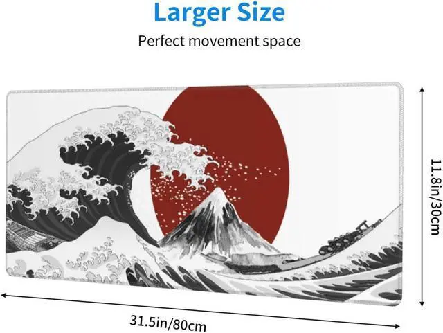 Main image of BUCIER Black White Wave Gaming Mouse Pad XL Red Sun Sea Extended Large Desk Cover Big Table Mat Non-Slip Rubber Base Stitched Edge Long Keyboard Playmat for Gamer 31.511.8 Inches
