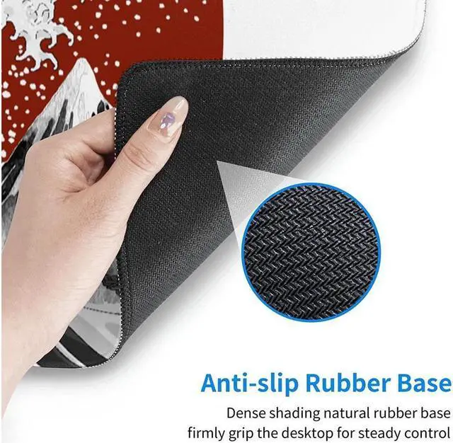 Alt view image 5 of 7 - BUCIER Black White Wave Gaming Mouse Pad XL Red Sun Sea Extended Large Desk Cover Big Table Mat Non-Slip Rubber Base Stitched Edge Long Keyboard Playmat for Gamer 31.511.8 Inches