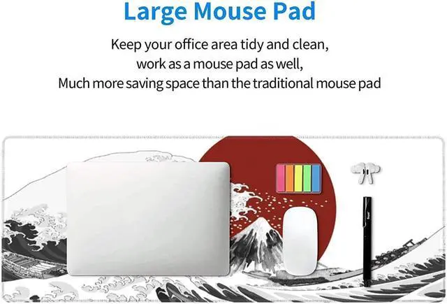 Alt view image 6 of 7 - BUCIER Black White Wave Gaming Mouse Pad XL Red Sun Sea Extended Large Desk Cover Big Table Mat Non-Slip Rubber Base Stitched Edge Long Keyboard Playmat for Gamer 31.511.8 Inches
