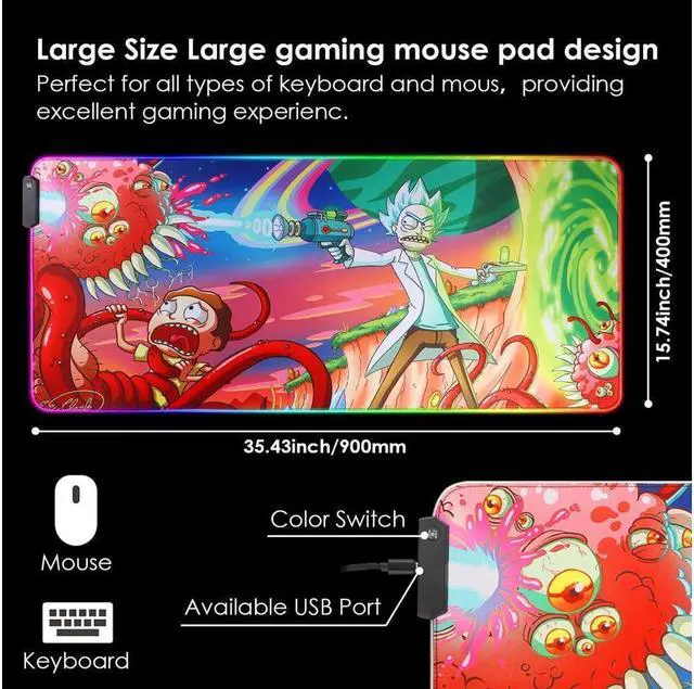 Alt view image 4 of 5 - BUCIER RGB Gaming Mouse Pad Large - Soft RGB Mouse Mat Oversize Glowing Led Extended Mousepad USB Powered Computer Keyboard Mouse Pad Lighted PC Gaming Mouse mat with Non-Slip Rubber Base 90×40CM