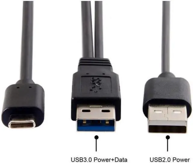 Alt view image 6 of 6 - BUCIER Type-C USB-C to USB 3.0 Male & USB 2.0 Dual Power Data Y Cable for Laptop & Hard Disk 60cm