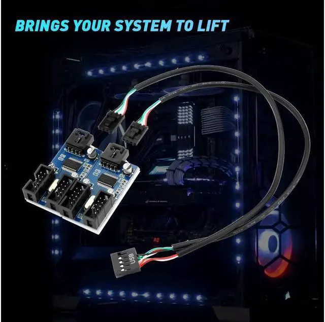Alt view image 4 of 7 - BUCIER 9pin USB Header Male 1 to 4 Female Extension Card USB 2.0 Splitter Cable Connector for Motherboard Adapter Port Multiplier for CPU WiFi Receiver Fans and RGB Light