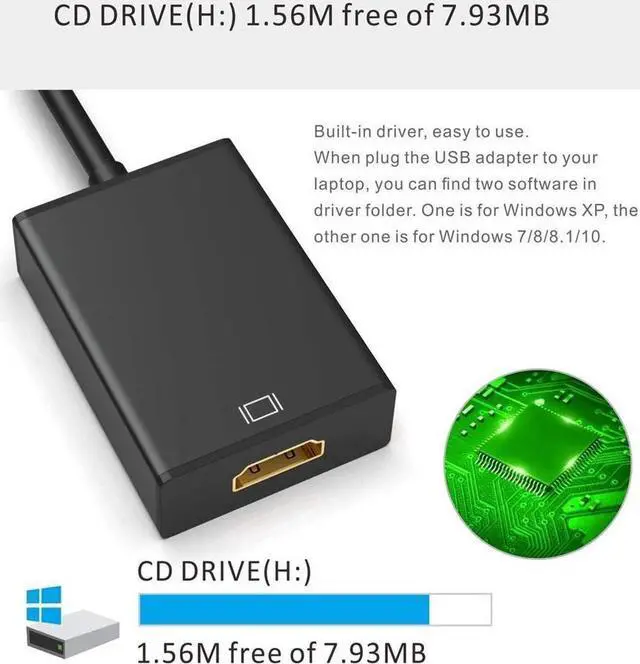 Alt view image 4 of 7 - BUCIER USB to HDMI Adapter USB 3.0/2.0 to HDMI 1080P/60Hz Multi-Display Graphics Converter Cable with Video Audio for Laptop PC Monitor Projector HDTV Compatible with Windows (Not Support Linux Vista)