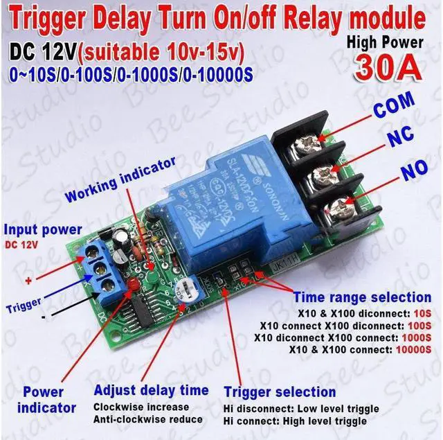 Main image of BUCIER DC12V Trigger Delay Timer Switch Turn ON/Off Relay Module High Power 30A PLC