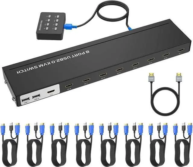 Main image of BUCIER KVM Switch HDMI 8 Port, Yinker 4K@30Hz USB HDMI Rack Mout KVM 8 in 1 Out w/9pack Cables 4 USB 2.0 Hubs Desktop Selector IR Remote Rack Mount Ears