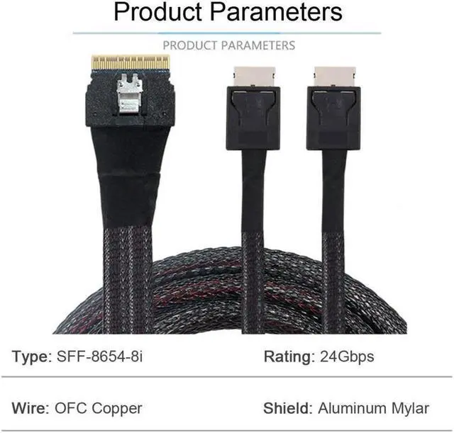 Alt view image 2 of 3 - BUCIER PCI-E Dual Oculink Slim 4.0 SFF-8654 8i 74pin to SFF-8611 Ultraport Slimline SAS 0.5M