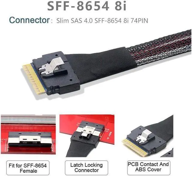 Alt view image 3 of 3 - BUCIER PCI-E Dual Oculink Slim 4.0 SFF-8654 8i 74pin to SFF-8611 Ultraport Slimline SAS 0.5M
