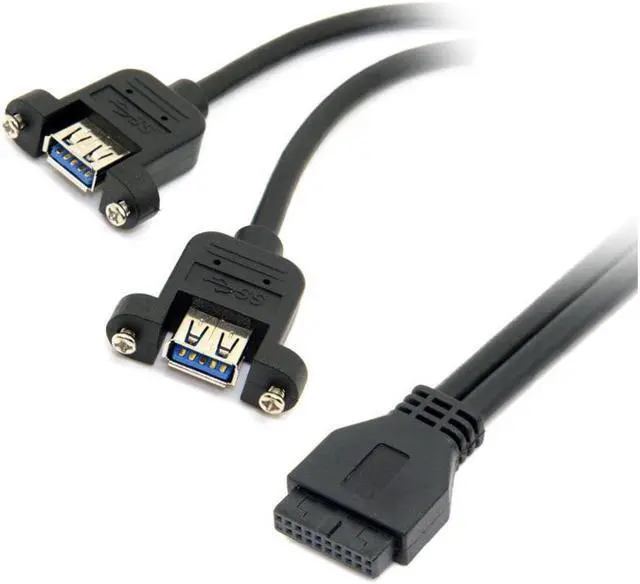 Alt view image 3 of 3 - BUCIER USB 3.0 Dual Ports Female Screw Mount Type to Motherboard 20 Pin Header Cable Black Color