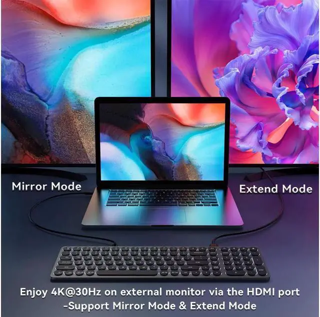 Alt view image 3 of 7 - BUCIER USB C Hub Wired Keyboard with Number Pad for Mac, 9 in 1 USB C Docking Station with 4K HDMI, 4 USB Ports, 100W PD, SD/TF Cards Reader, Full-Size Aluminum Keyboard for MacBook/Windows/Android
