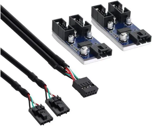 Main image of BUCIER 30cm HUB Connector Adapter Card USB 2.0 Header 1 to 2 / 4 Extension CableMultilier Port 9pin Male to Female Black
