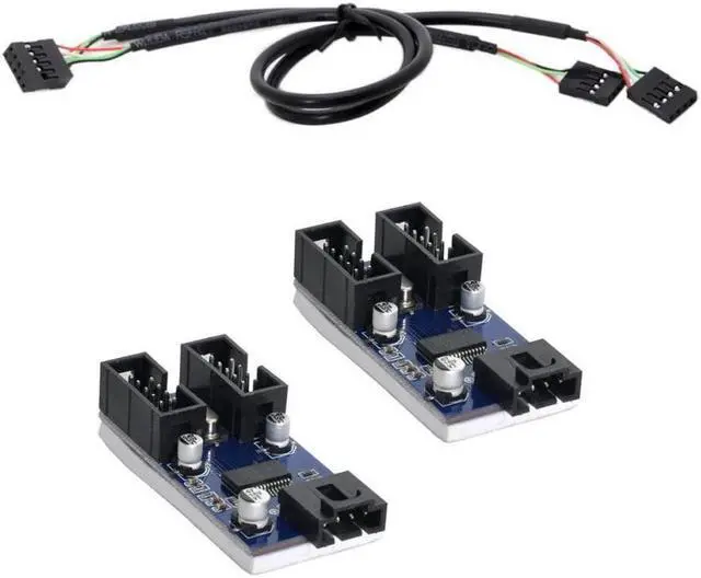 Alt view image 2 of 3 - BUCIER 30cm HUB Connector Adapter Card USB 2.0 Header 1 to 2 / 4 Extension CableMultilier Port 9pin Male to Female Black