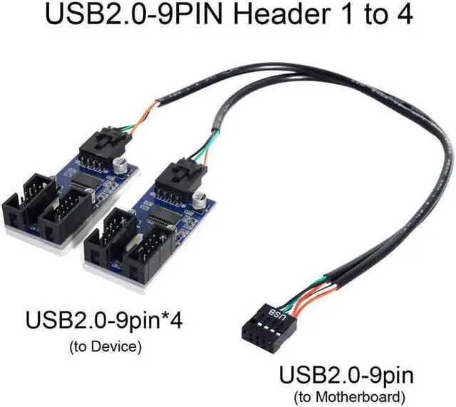 Alt view image 3 of 3 - BUCIER 30cm HUB Connector Adapter Card USB 2.0 Header 1 to 2 / 4 Extension CableMultilier Port 9pin Male to Female Black