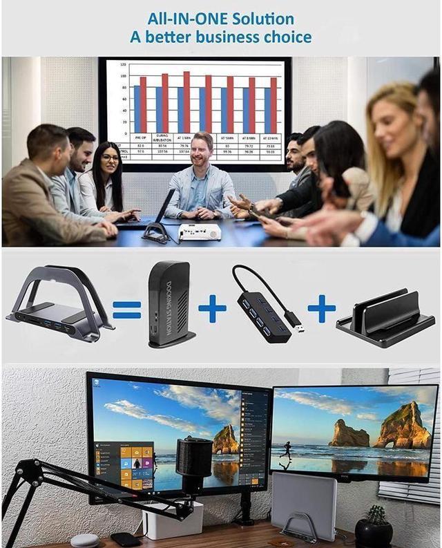 Alt view image 6 of 6 - BUCIER Laptop Docking Station Dual Monitor, 10-in-1 Dual HDMI Monitor USB C Dock Stand with 2 HDMI, 3USB, SD/TF, USB C 87W Charging, RJ45 Ethernet, 3.5mm Audio, USB C Docking Station for USB C Laptops