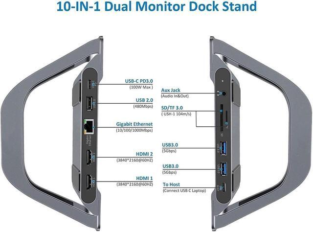 Alt view image 5 of 6 - BUCIER Laptop Docking Station Dual Monitor, 10-in-1 Dual HDMI Monitor USB C Dock Stand with 2 HDMI, 3USB, SD/TF, USB C 87W Charging, RJ45 Ethernet, 3.5mm Audio, USB C Docking Station for USB C Laptops