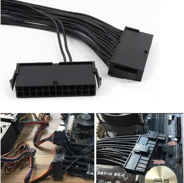 Alt view image 3 of 5 - BUCIER Dual Psu Power Supply 24 Pin Extension Cable For Atx Motherboard,24 Pin 20 + 4 Dual Multiple Psu Power Supply Cable Sp Adapter Extension Kit