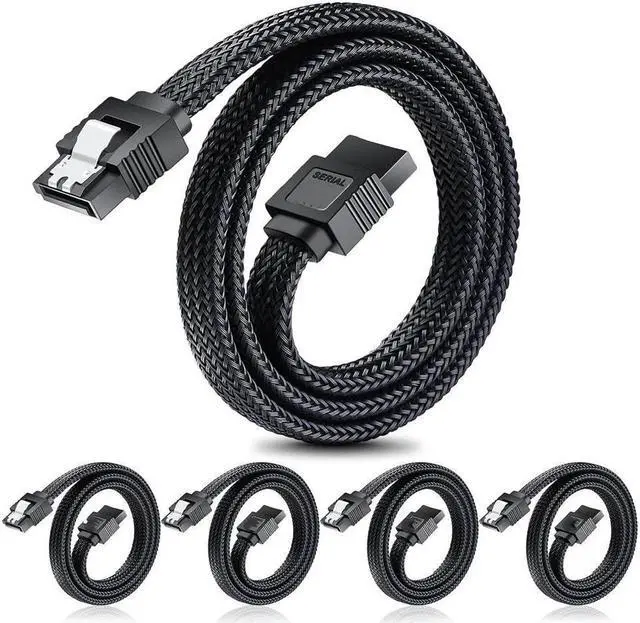 Main image of BUCIER SATA III Cable Electop 6Gbps Straight HDD SDD Data Cable SATA 3.0 Nylon Braided Cable with Locking Latch for SATA HDD SSD CD Driver CD Writer(20 Inch Black 5 Pack)