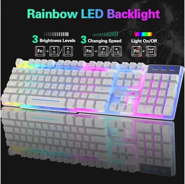 Alt view image 5 of 6 - BUCIER Wireless gaming keyboard and mouse combination, with rainbow LED backlight, rechargeable waterproof mechanical dustproof 7-color backlight, suitable for laptops, PC gamers