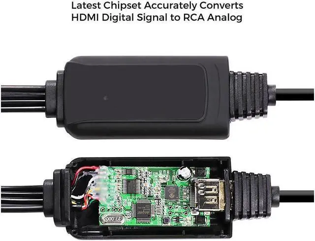 Alt view image 5 of 6 - BUCIER HDMI to RCA Cable - Hassle Free - Converts Digital HDMI signal to Analog RCA/AV - Works w/ TV/HDTV/XBOX 360/PC/DVD & More - All-In-One Converter Cable Saves You Money - HDMI to AV Converter