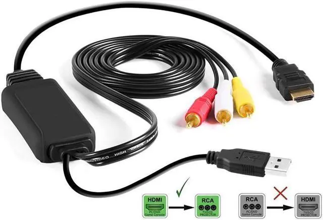 Main image of BUCIER HDMI to RCA Cable - Hassle Free - Converts Digital HDMI signal to Analog RCA/AV - Works w/ TV/HDTV/XBOX 360/PC/DVD & More - All-In-One Converter Cable Saves You Money - HDMI to AV Converter