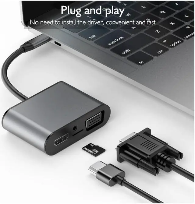 Alt view image 6 of 7 - BUCIER 8 in 1 USB-C / Type-C to 3 USB 3.0 + USB-C / Type-C + HDMI + VGA Interfaces HUB Adapter with Micro SD Card Slot & 3.5mm AUX