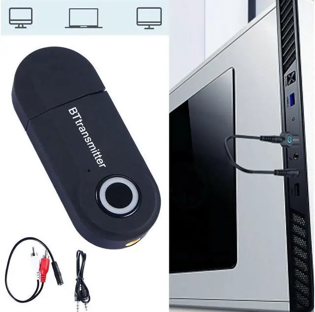 Alt view image 2 of 6 - BUCIER Wireless Bluetooth 5.0 Transmitter A2DP Audio RCA to 3.5mm AUX + USB Adapter