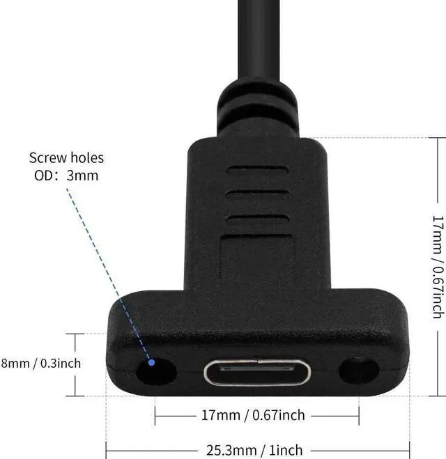 Alt view image 2 of 6 - BUCIER 90 Degree USB C Male to Female Extension Cable 2feet/60cm, Right Angled USB 3.1 Type C Extender Charging & Sync Cable with Panel Mount Screw Hole (USB C Right)