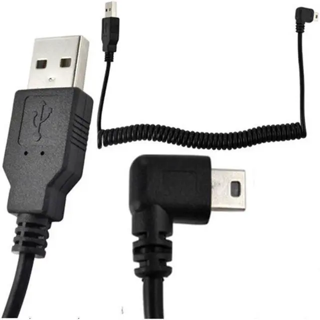 Alt view image 2 of 3 - BUCIER 5Ft Spiral Coiled USB MINI 5Pin 5P right angle Male to USB 2.0 A male plug Cable