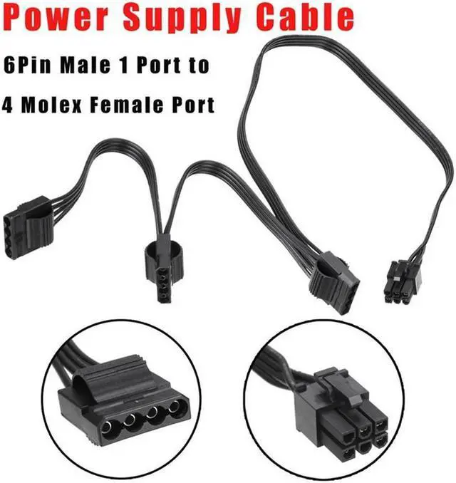 Alt view image 2 of 6 - BUCIER 6Pin Male 1 to 3 IDE Female Power Supply Splitter Extension Cable for Molex 4Pin Port Multiplier