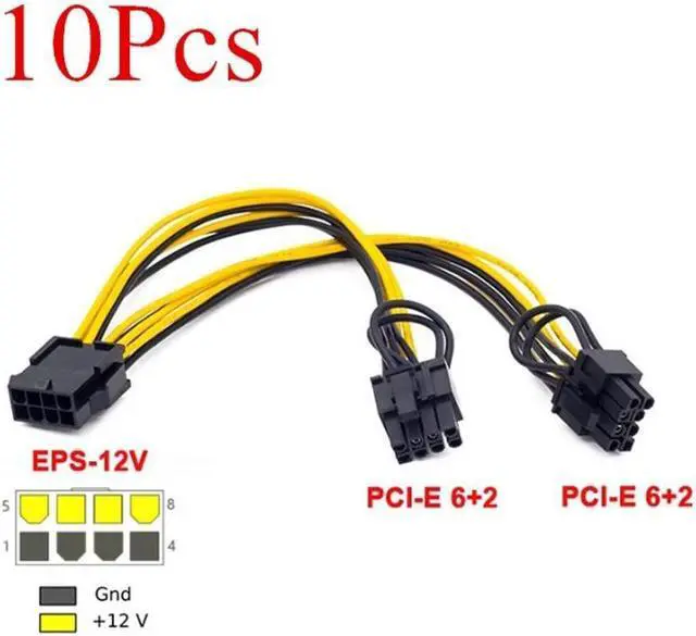 Alt view image 7 of 7 - BUCIER 10pcs/lot EPS CPU 8 Pin to Dual 8 (6+2) Pin PCIE Adapter Power Supply Cable For Mining
