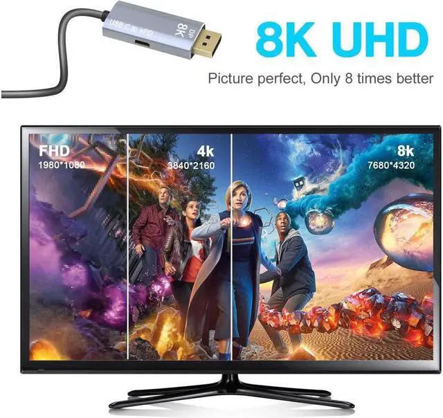 Alt view image 7 of 7 - BUCIER USB C to DisplayPort 1.4 8K 2M Cable with USB-C PD 8K@60Hz 4K@144Hz Converter Thunderbolt 3 to DisplayPort Adapter Compatible with New MacBook Pro 2019 2020