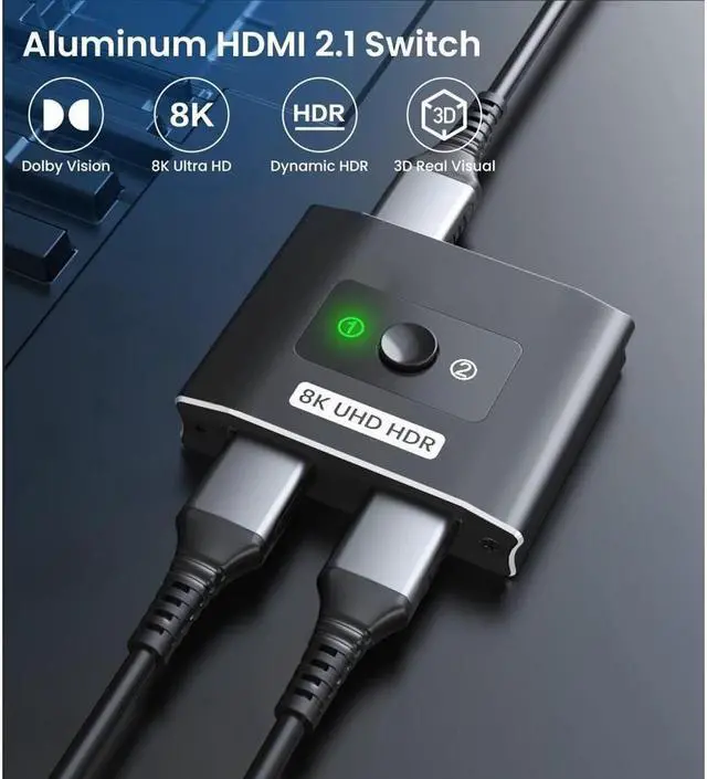 Alt view image 6 of 7 - BUCIER HDMI 2.1 Switch 8K HDMI Switcher, 4K 120hz HDR Aluminum Bi-Directional Switch Splitter 2 in 1 Out or 1 in 2 Out, Support High Speed 48Gbps 8K@60Hz, for PS5, Xbox Series X