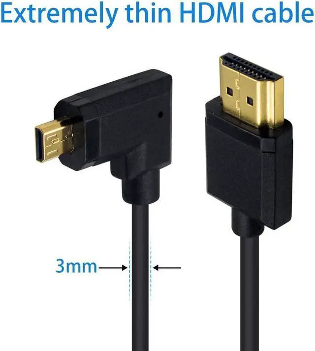 Alt view image 3 of 7 - BUCIER Micro HDMI to Standard HDMI Cable Micro HDMI to HDMI Adapter Cable Extreme Thin Right Angled Micro HDMI Male to HDMI Male Cable for 1080P 4K UltraHD 3D Ethernet (6 inch/ 15cm)