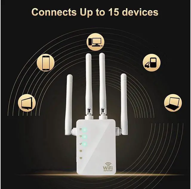 Alt view image 3 of 6 - BUCIER AC1200 Dual Band WiFi Range Extender, Repeater / Access Point / Router / Media Bridge with 4 High Gain External Antenna 1200Mmbps Wifi Booster, 802.11AC, WPS Easy Set Up, WPA, WPA2, Wall Plug