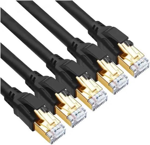 Main image of BUCIER CAT 8 Ethernet Cable 3ft (5 Pack) Ultra High Speed 40Gbps 2000MHz SFTP 26AWG CAT8 Cable LAN Internet Network Cord with Gold Plated RJ45 Connector for Gaming Router Modems PC (3ft/5 Pack/Black)