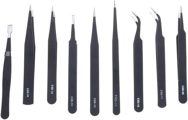 Alt view image 3 of 7 - BUCIER 9 Pcs ESD Tweezer Anti-static Stainless Steel Precision Tweezers for Electronics Nail Beauty