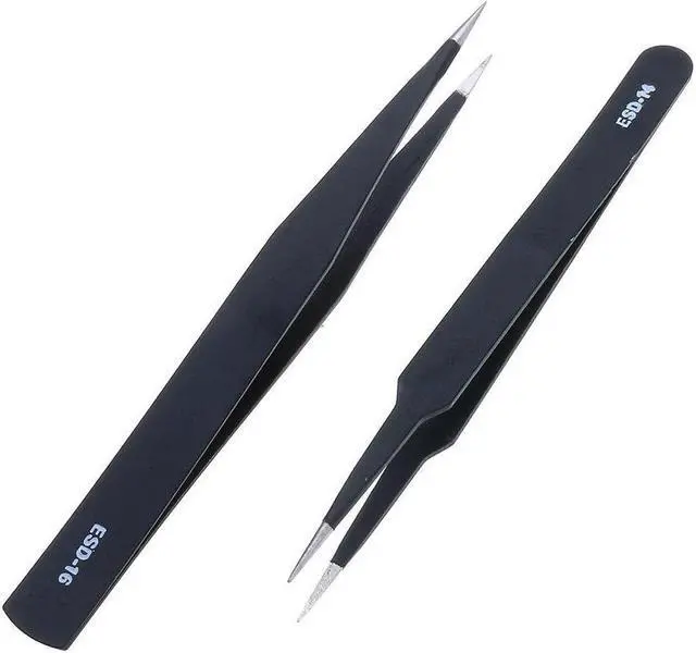 Alt view image 7 of 7 - BUCIER 9 Pcs ESD Tweezer Anti-static Stainless Steel Precision Tweezers for Electronics Nail Beauty