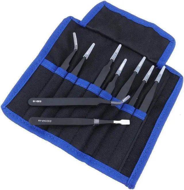 Alt view image 2 of 7 - BUCIER 9 Pcs ESD Tweezer Anti-static Stainless Steel Precision Tweezers for Electronics Nail Beauty
