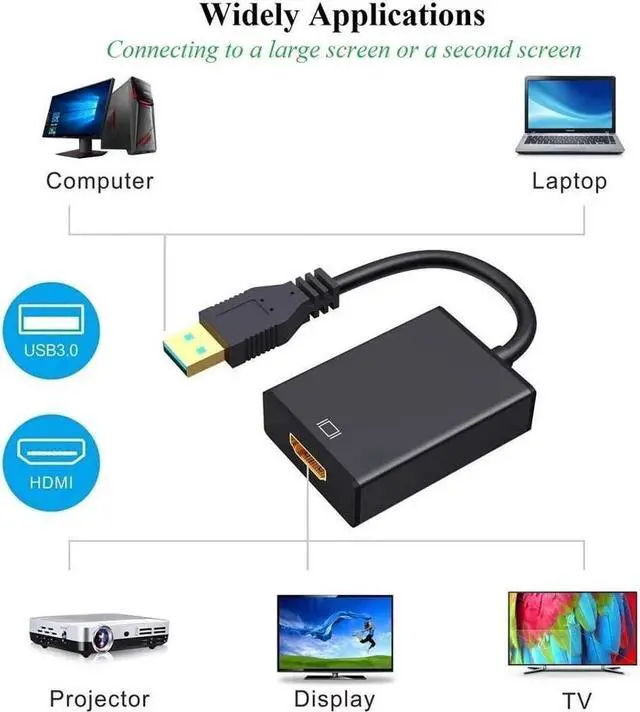 Alt view image 4 of 7 - BUCIER USB to HDMI Adapter USB 3.0/2.0 to HDMI 1080P HD Video Cable Converter with Audio Compatible with Windows XP 7/8/8.1/10 for PC Laptop Projector HDTV