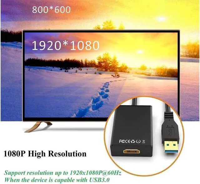 Alt view image 5 of 7 - BUCIER USB to HDMI Adapter USB 3.0/2.0 to HDMI 1080P HD Video Cable Converter with Audio Compatible with Windows XP 7/8/8.1/10 for PC Laptop Projector HDTV