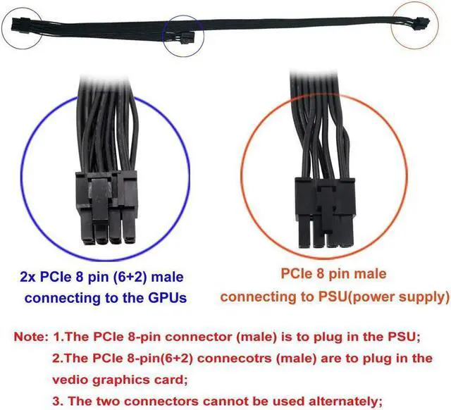 Alt view image 2 of 4 - BUCIER Pcie 8 Pin Male To Dual Pcie 2X 8 Pin (6+2) Male Power Adapter Cable For Seasonic Power Supply 25-Inch+9-Inch (63Cm+23Cm)