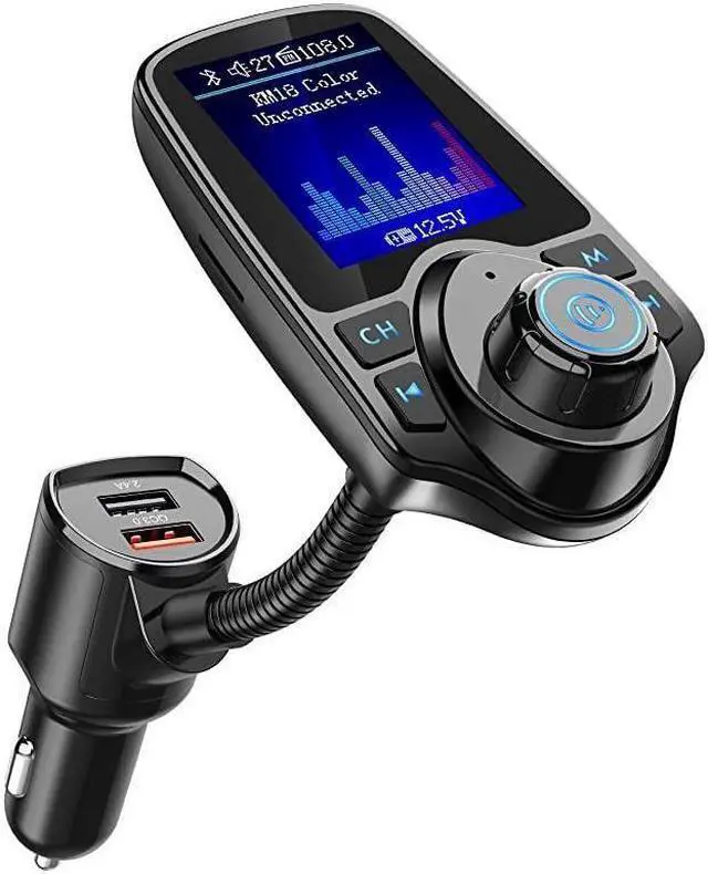 Main image of BUCIER Wireless in-Car Bluetooth FM Transmitter Radio Adapter Car Kit,1.8 Inch Display Supports TF/SD Card andQC3.0 & 5V/2.4A Charging for All Smartphones Audio Players - KM18 [Upgraded Version]
