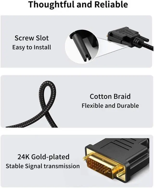 Alt view image 2 of 7 - BUCIER DVI to HDMI Cable, 5ft 4K HDMI to DVI-D Bi Directional Adapter, HDMI to DVI-D 24+1 , Support 1080P HD for Raspberry Pi, Roku, Xbox One, PS5, Graphics Card, Blue-ray, Switch