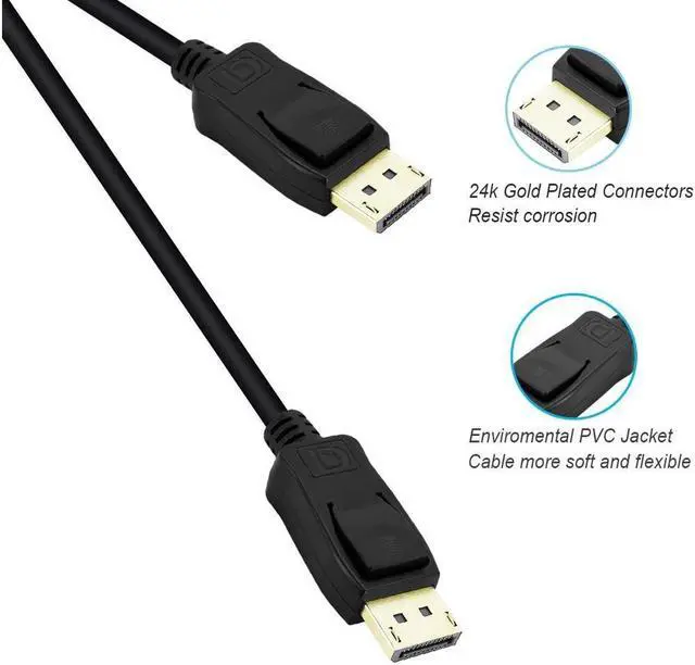 Alt view image 3 of 6 - BUCIER 4K DisplayPort to DisplayPort Cable (DP to DP Cable, Display Port Cable) 6 Feet - 4K 60Hz, 2K 144Hz Monitor Support ,Black