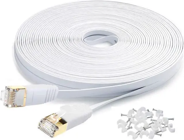 Main image of BUCIER Cat7 Flat Ethernet Cable, 50 Ft 10 Gigabit High Speed Solid Computer Network Cord with Snagless Rj45 Connectors for Xbox,PS4,Modem,Router,Networking Switch Faster Than Cat5e Cat5 Cat6 Cable