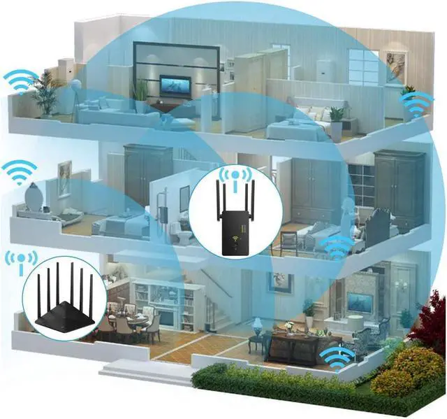 Alt view image 5 of 5 - BUCIER WiFi Extender Signal Booster - Coverage up to 2640sq.ft and 25 Devices with AC1200 Dual Band Wireless Signal Booster & Repeater , and Compact Wall Plug Design