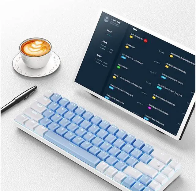 Alt view image 7 of 7 - BUCIER 68 Keys Blue White Mechanical Gaming Keyboard 60% Keyboard Anti-Ghosting Type-C USB Wired and Wireless Bluetooth Connection mode LED Backlit Keyboard for Computer PC Laptop  (Blue White)