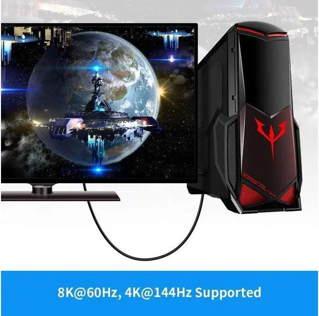 Alt view image 2 of 6 - BUCIER Right Angle Displayport 1.4 Cable Left Angled Displayport Cable, 90-Degree Angled Displayport Cable V1.4 6FT/1.8M up to 8K/60Hz, 4K/144Hz Supported