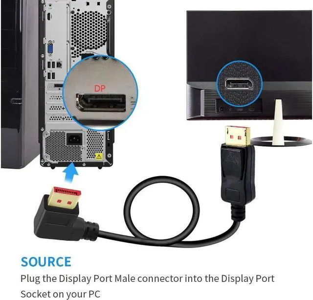 Alt view image 5 of 6 - BUCIER Right Angle Displayport 1.4 Cable Left Angled Displayport Cable, 90-Degree Angled Displayport Cable V1.4 6FT/1.8M up to 8K/60Hz, 4K/144Hz Supported